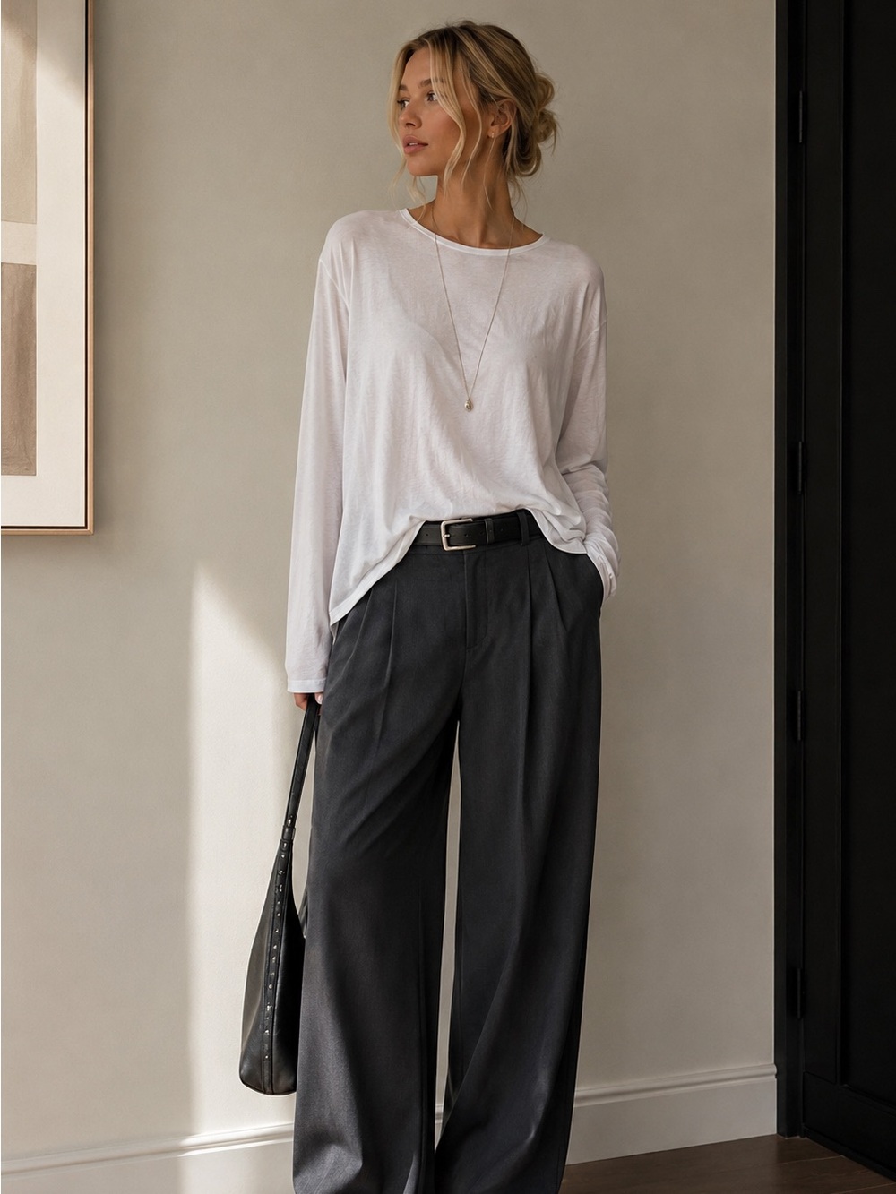 Derek Lam White Long-Sleeve Crewneck Shirt